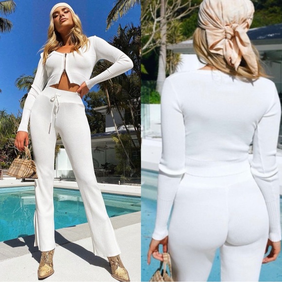 I.AM.GIA Thea Ribbed White Slit Drawstring Pants Leggings